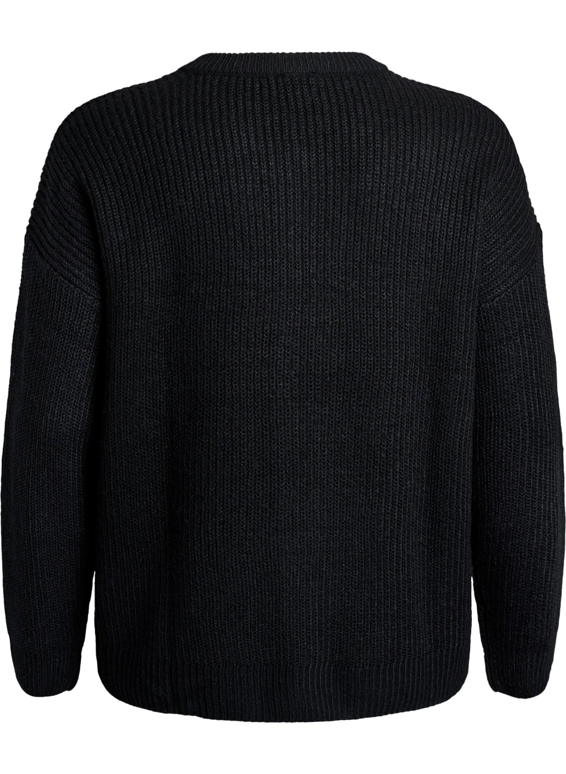 Zizzi FLASH - Stickad kofta med dragkedja, Svart, Packshot image number 1