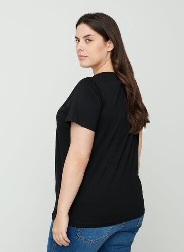 T-shirt i bomull med paljetter, Black, Model image number 1