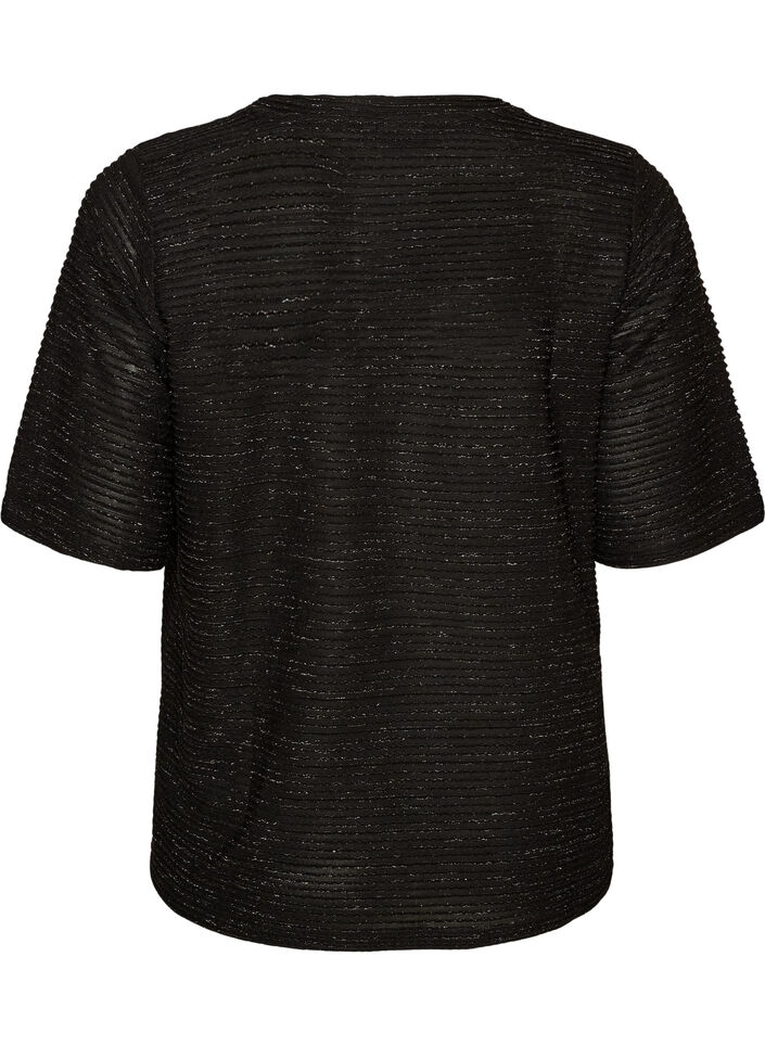 Blus med struktur och glitter, Svart, Packshot image number 1