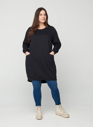 Sweatshirtklänning med långa ärmar, Black, Model image number 2