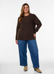 Melerad stickad blus med rund halsringning, Brun, Model image number 1