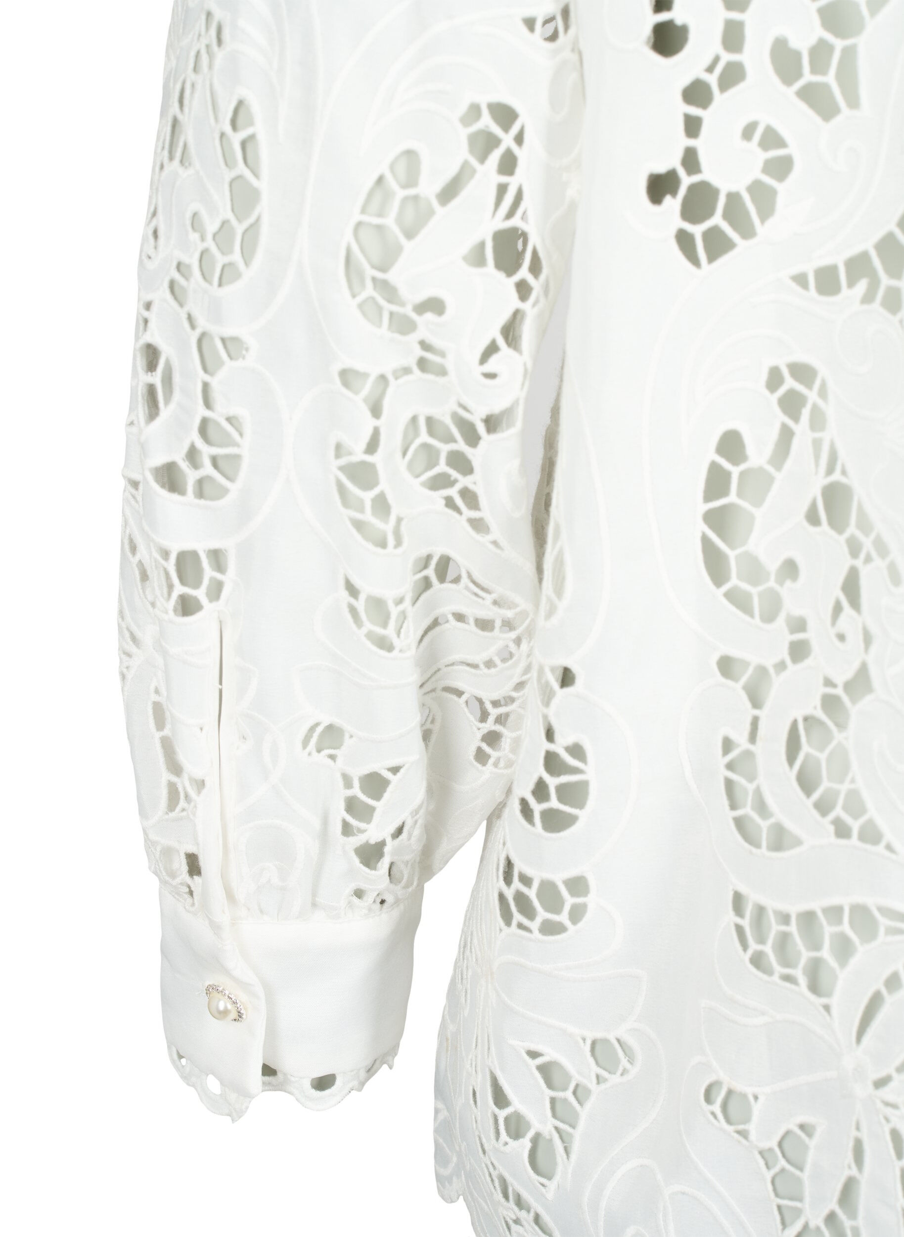Zizzi L&aring;ng&auml;rmad skjortblus med spets, White, Packshot image number 3