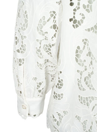 Långärmad skjortblus med spets, White, Packshot image number 3