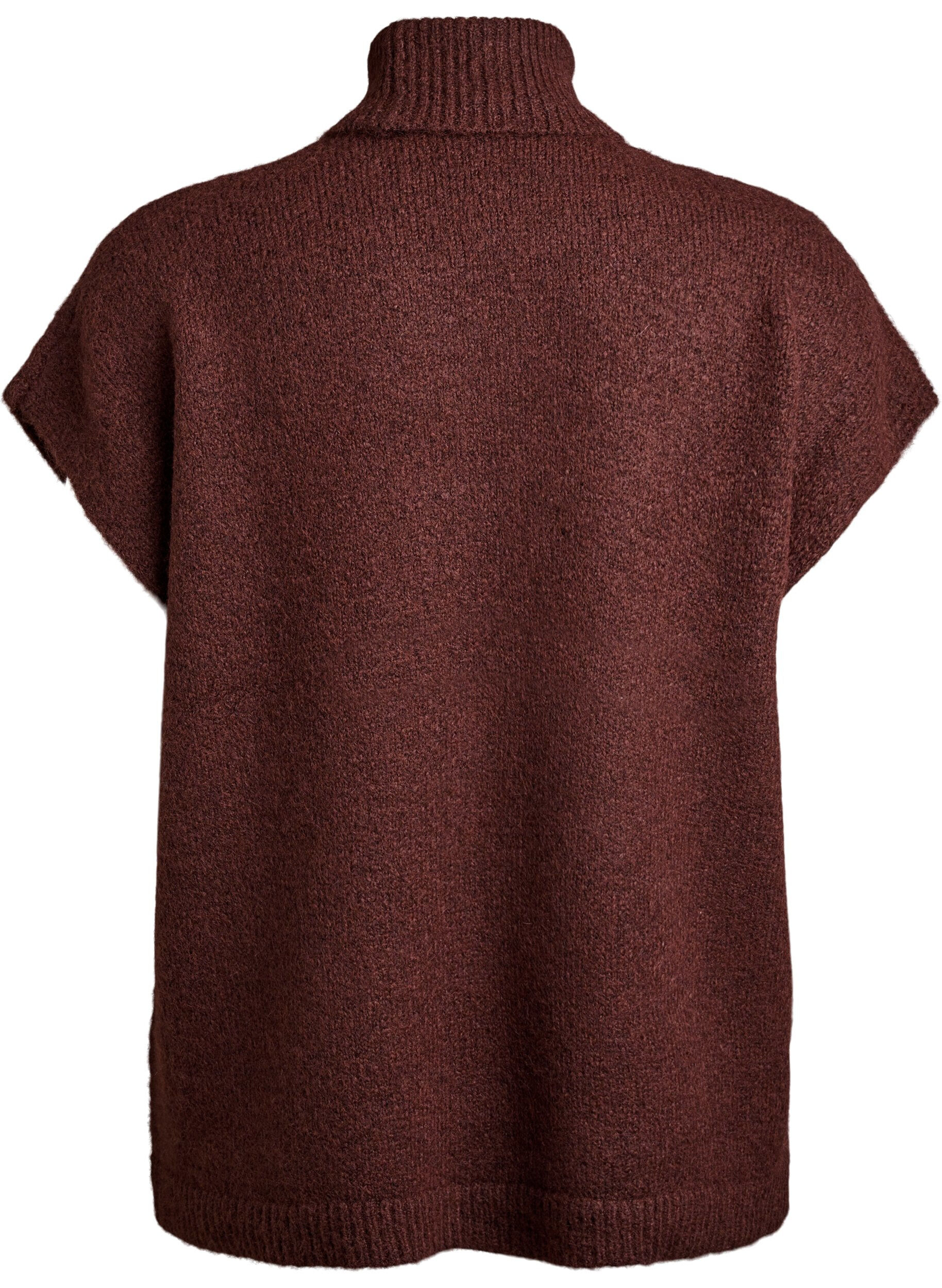 Zizzi &Auml;rml&ouml;s stickad v&auml;st med polokrage, Brun, Packshot image number 1