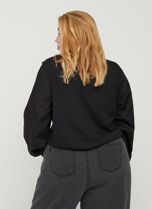 Sweatshirt med långa ärmar och ribbade muddar, Black, Model image number 1
