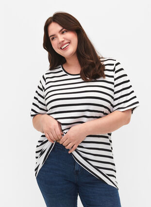 Randig t-shirt i bomull, Black Stripes, Model image number 0