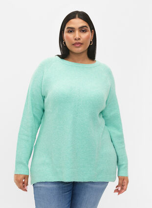 Melerad tröja med slits i sidan, Cabbage/White, Model image number 0