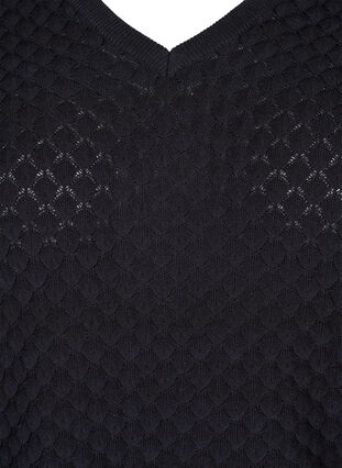 Stickad tröja med mönster och v-ringad hals, Black, Packshot image number 2