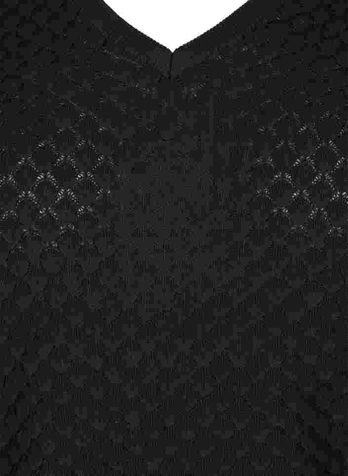Stickad tröja med mönster och v-ringad hals, Black, Packshot image number 2
