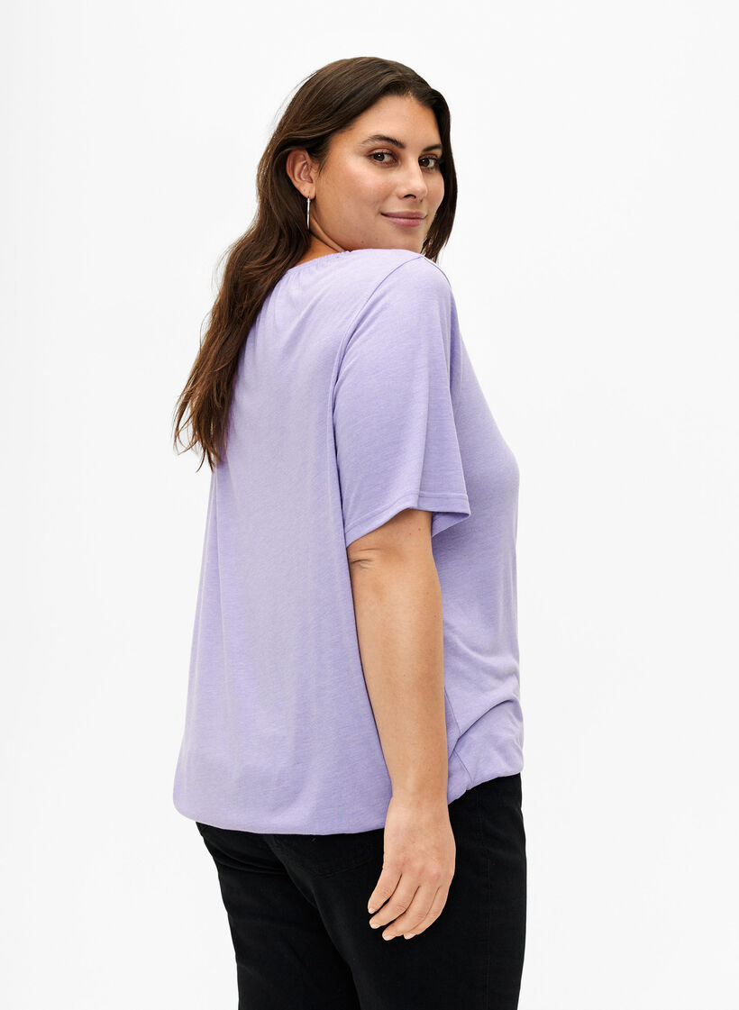 Melange blus med korta ärmar, Violet Tulip Mel., Model image number 1