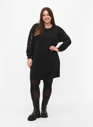 Sweatshirtklänning med broderade detaljer, Black, Model image number 3