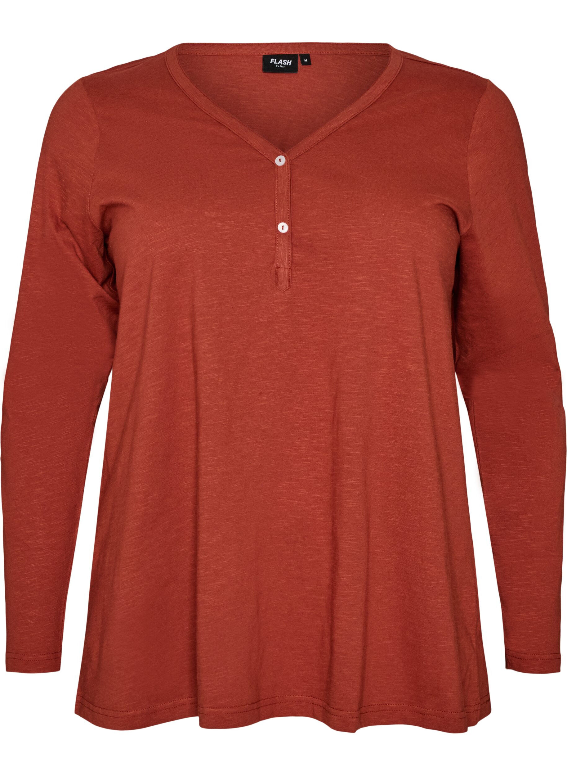 FLASH - L&aring;ng&auml;rmad t-shirt med v-ringning och knappar