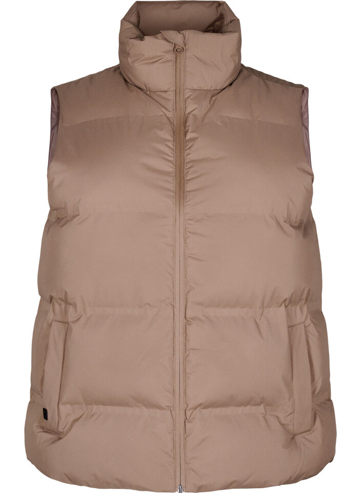 Kort pufferjacka med h&ouml;g krage, Brun, Packshot image number 0