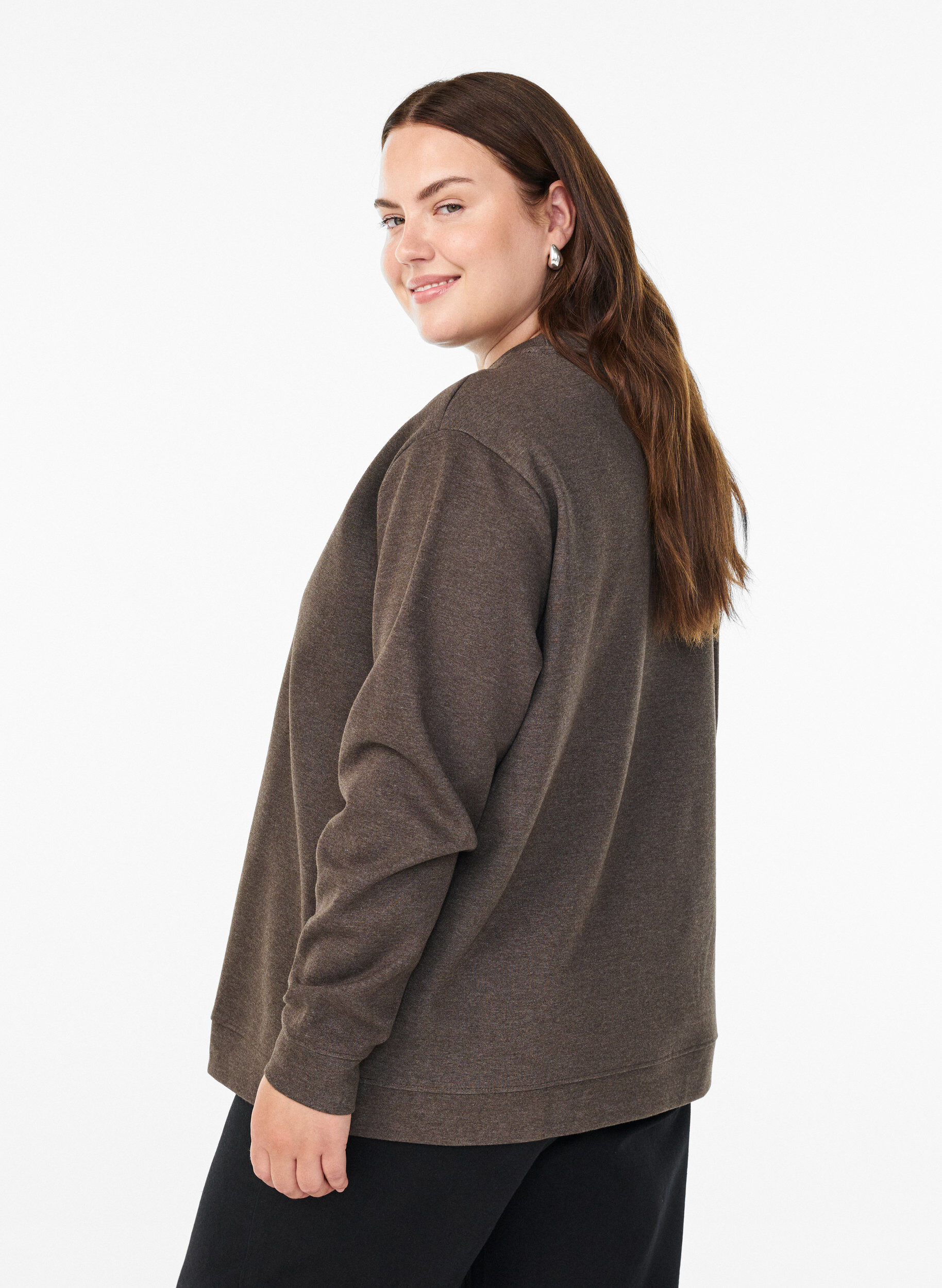 ZizziSweatshirt med rund halsringning, Brun, Model image number 2
