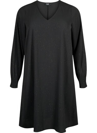 FLASH – Långärmad klänning med glitter, Black w. Silver , Packshot image number 0