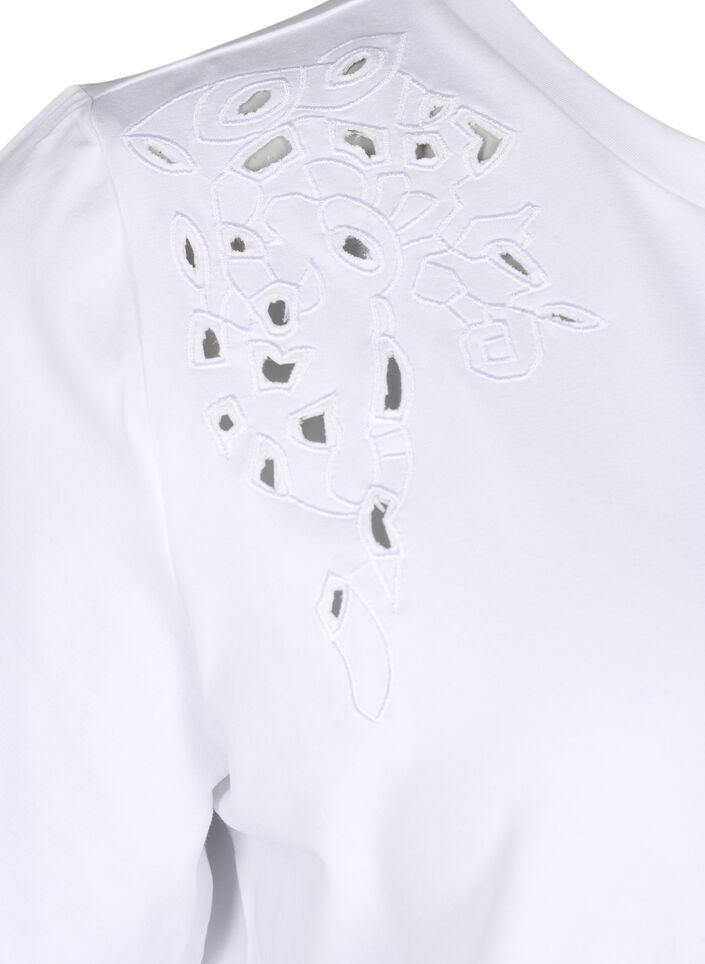 T-shirt i ekologisk bomull med broderade detaljer, Bright White, Packshot image number 3