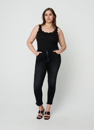 Cropped Nille jeans med rå kanter, Dark Grey Denim, Model image number 0