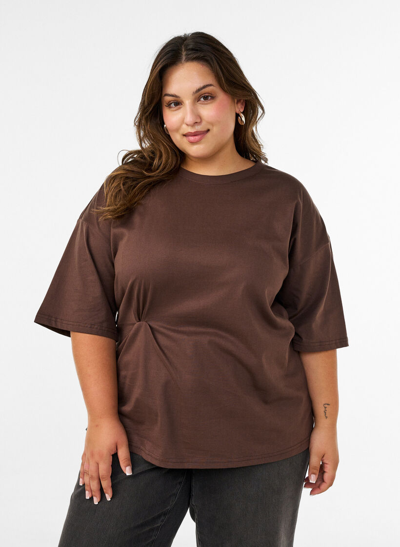 T-shirt med draperad detalj, Brun, Model image number 0
