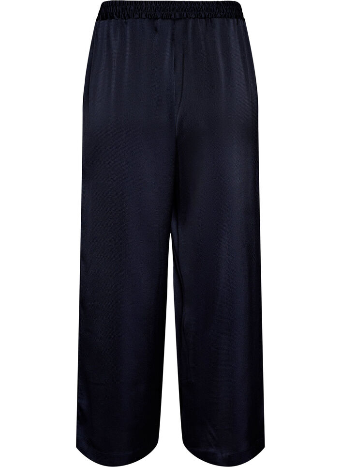 Byxor i satinlook med vida, raka ben, Bl&aring;, Packshot image number 1