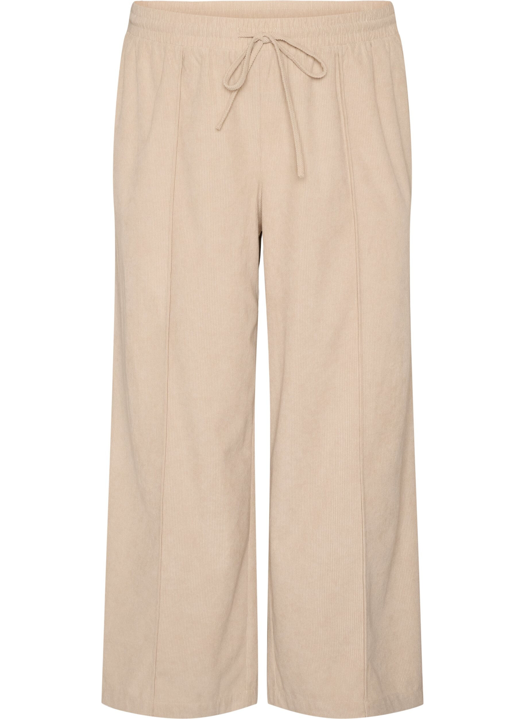 ZizziManchesterbyxor med vida ben och h&ouml;g midja, Beige, Packshot image number 0
