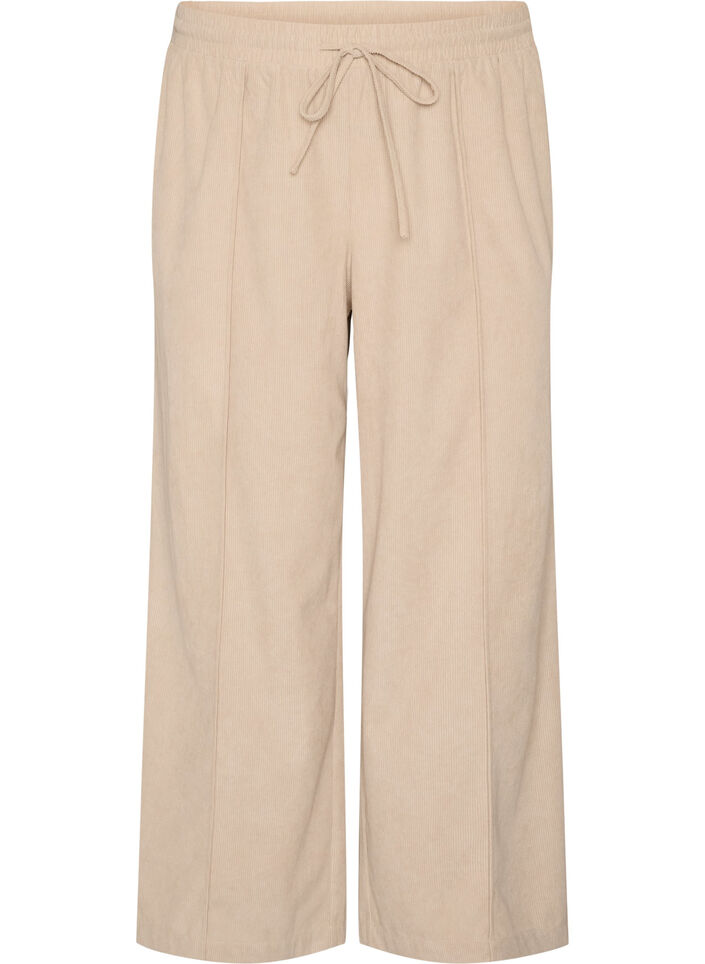 Manchesterbyxor med vida ben och h&ouml;g midja, Beige, Packshot image number 0