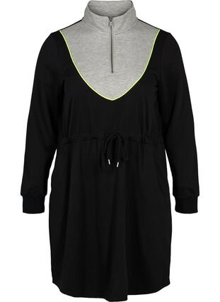 Sweatklänning med fickor och justerbar midja, Black comb, Packshot image number 0