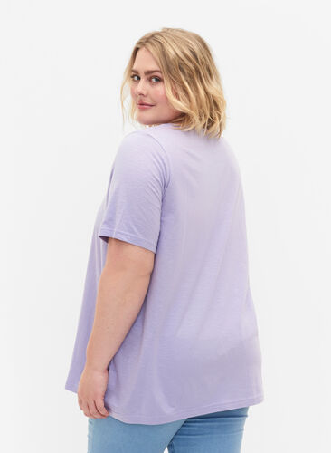 T-shirt i bomull med spetsband, Lavender, Model image number 1