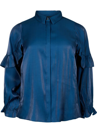 Viskosskjorta med volanger, Titan, Packshot image number 0