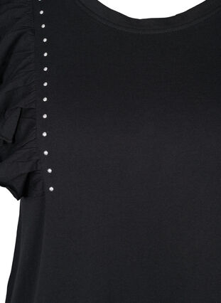 T-shirt i bomull med volang och nitar, Black, Packshot image number 2