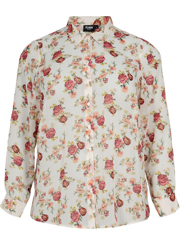 FLASH - Långärmad skjorta med blommönster, Off White Flower, Packshot image number 0