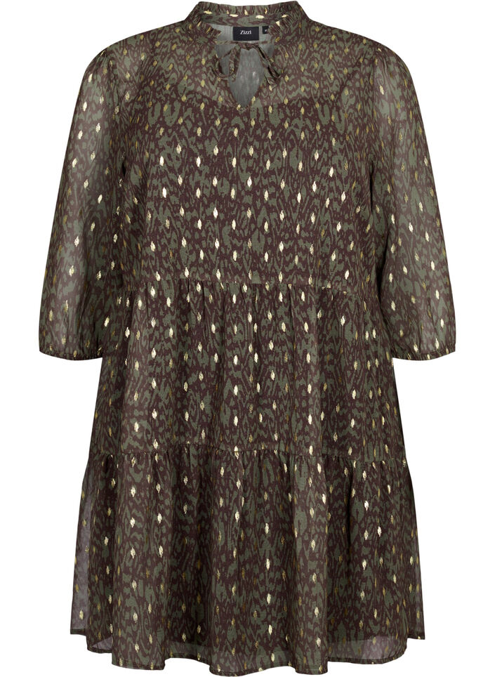 Tunika med print og lurex, Green Ethnic AOP, Packshot image number 0