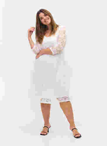 Spetsklänning med 3/4-ärmar, White, Model image number 3
