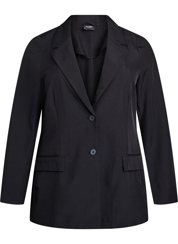 Blazer med fickor och slitsar, Svart, Packshot image number 0