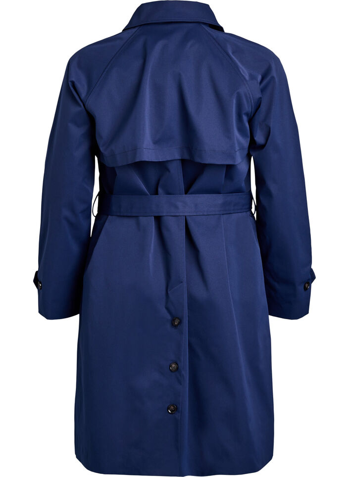 Trenchcoat med bälte och slitsar, Blå, Packshot image number 1