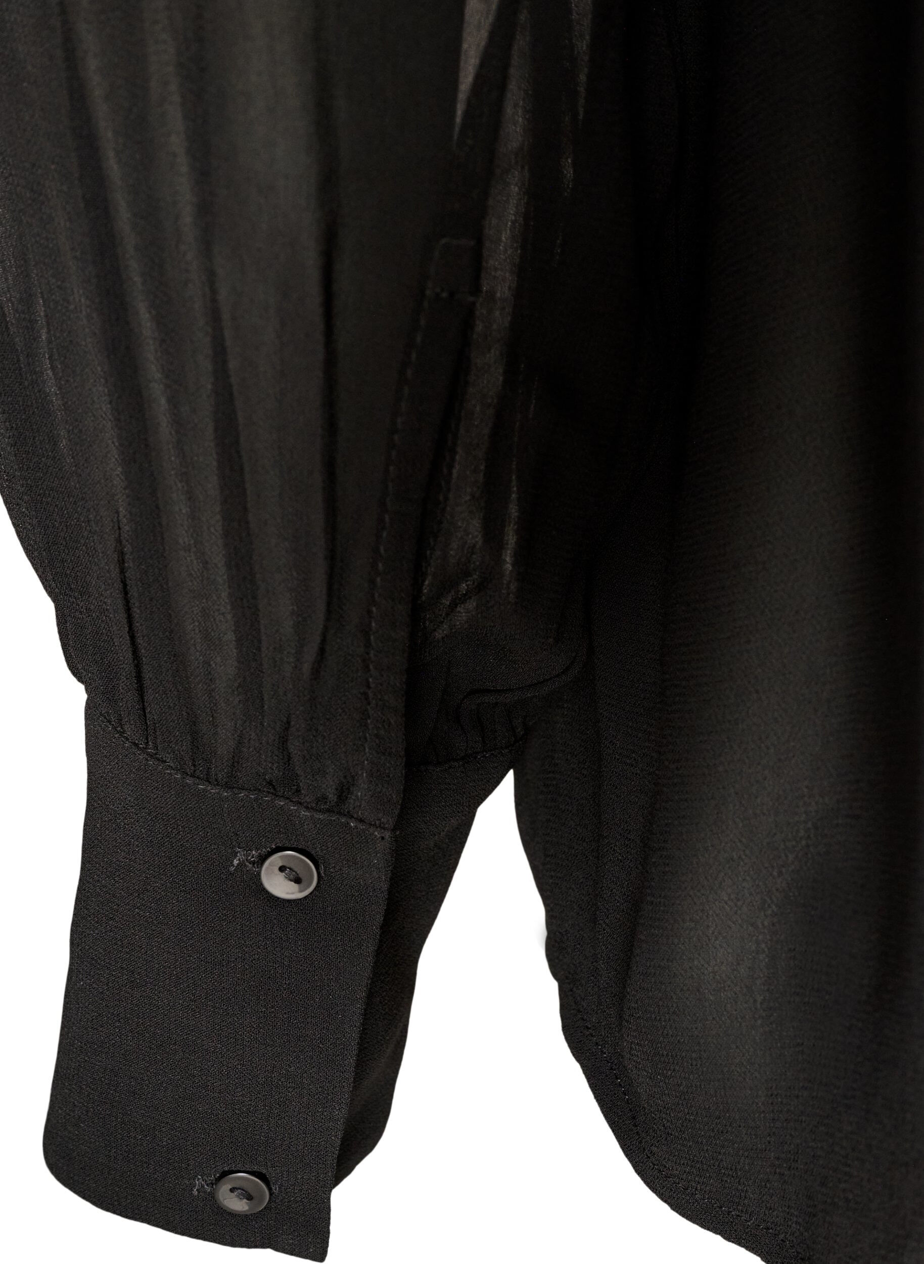 ZizziBlus i viskos med volangkrage, Svart, Packshot image number 3