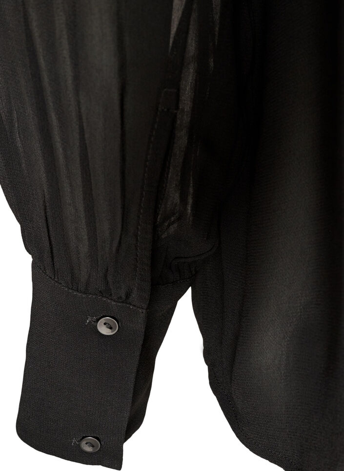 Blus i viskos med volangkrage, Svart, Packshot image number 3