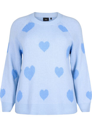 Pullover med hjärtan, Ch. Blue/Blue Bonnet, Packshot image number 0