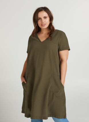 Kortärmad klänning, Ivy green, Model image number 0