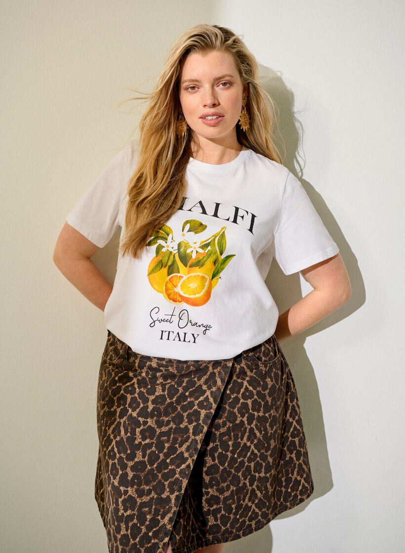 A-linjeformad jeanskjol med leopardm&ouml;nster, Brun, Image image number 0