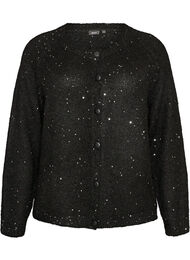 Cardigan med paljetter och knappar, Svart