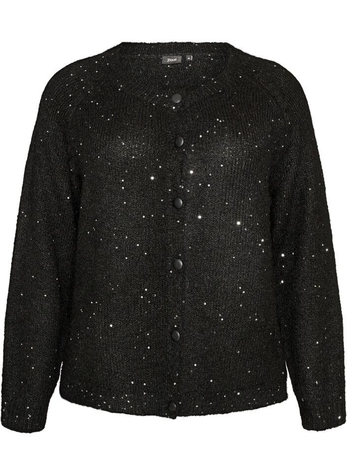 Cardigan med paljetter och knappar, Svart, Packshot image number 0