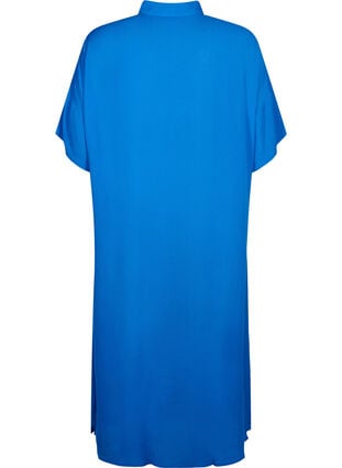 Skjortklänning i viskos med korta ärmar, Victoria blue, Packshot image number 1