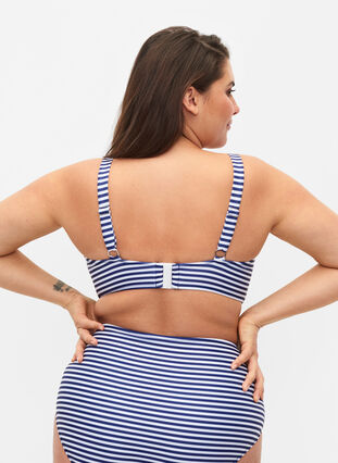 Tryckt bikini-bh med bygel, Blue Striped, Model image number 1