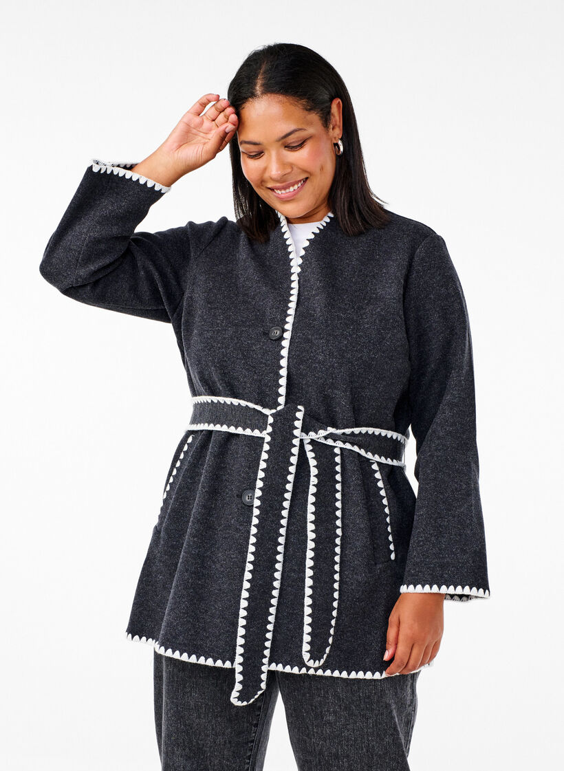 Kappa med kontrastfärgade kanter, Dark Grey Melange, Model image number 0