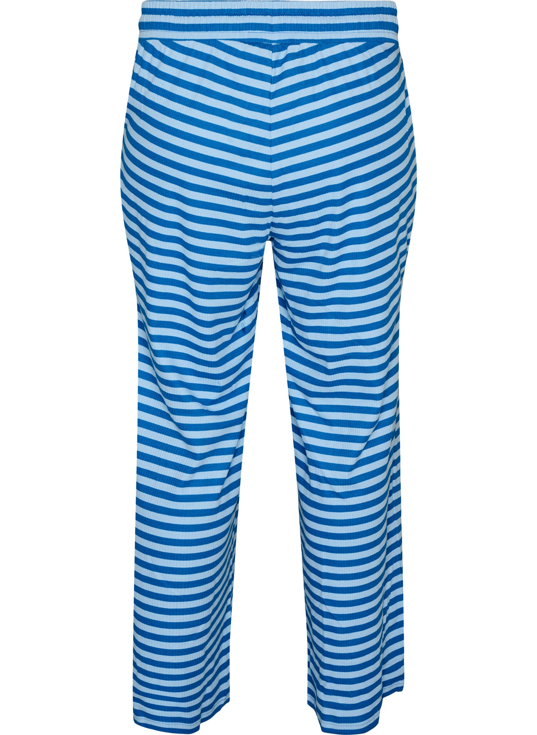 ZizziRandiga pyjamasbyxor med h&ouml;g midja och vida ben, Bl&aring;, Packshot image number 1