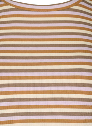 Randig topp med rund hals och långa ärmar, Purple Camel Stripe, Packshot image number 2