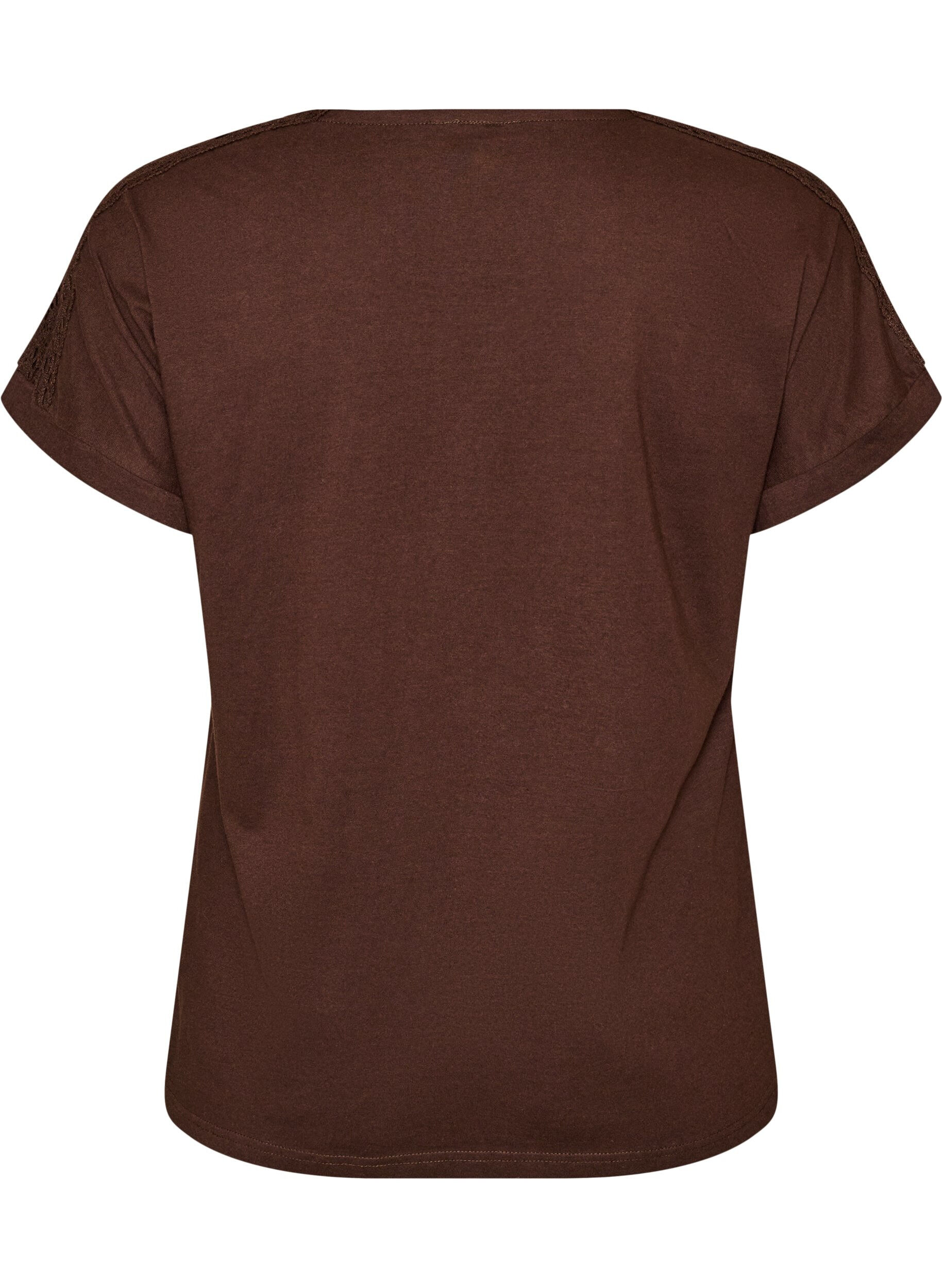 ZizziT-shirt i bomull med virkad detalj, Brun, Packshot image number 1