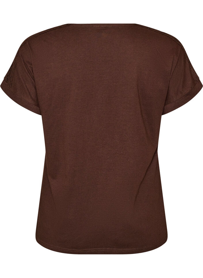 T-shirt i bomull med virkad detalj, Brun, Packshot image number 1