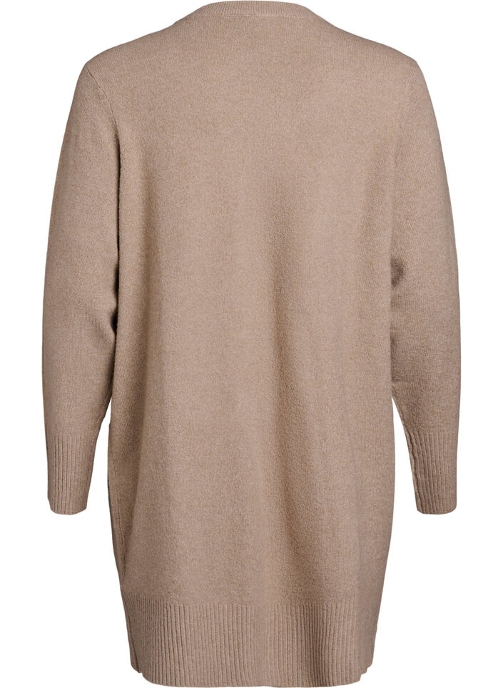 Ribbstickad kofta med fickor, Beige, Packshot image number 1