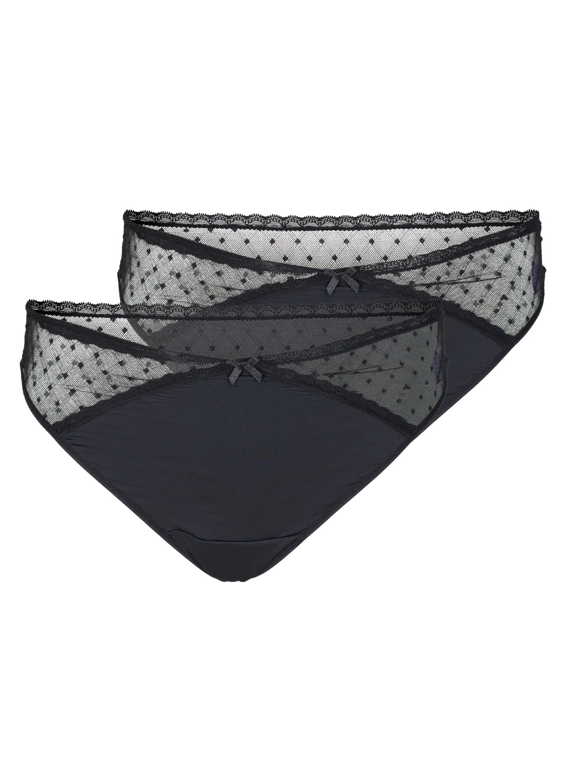 Zizzi 2-pack stringtrosor med mesh, Black, Packshot image number 0
